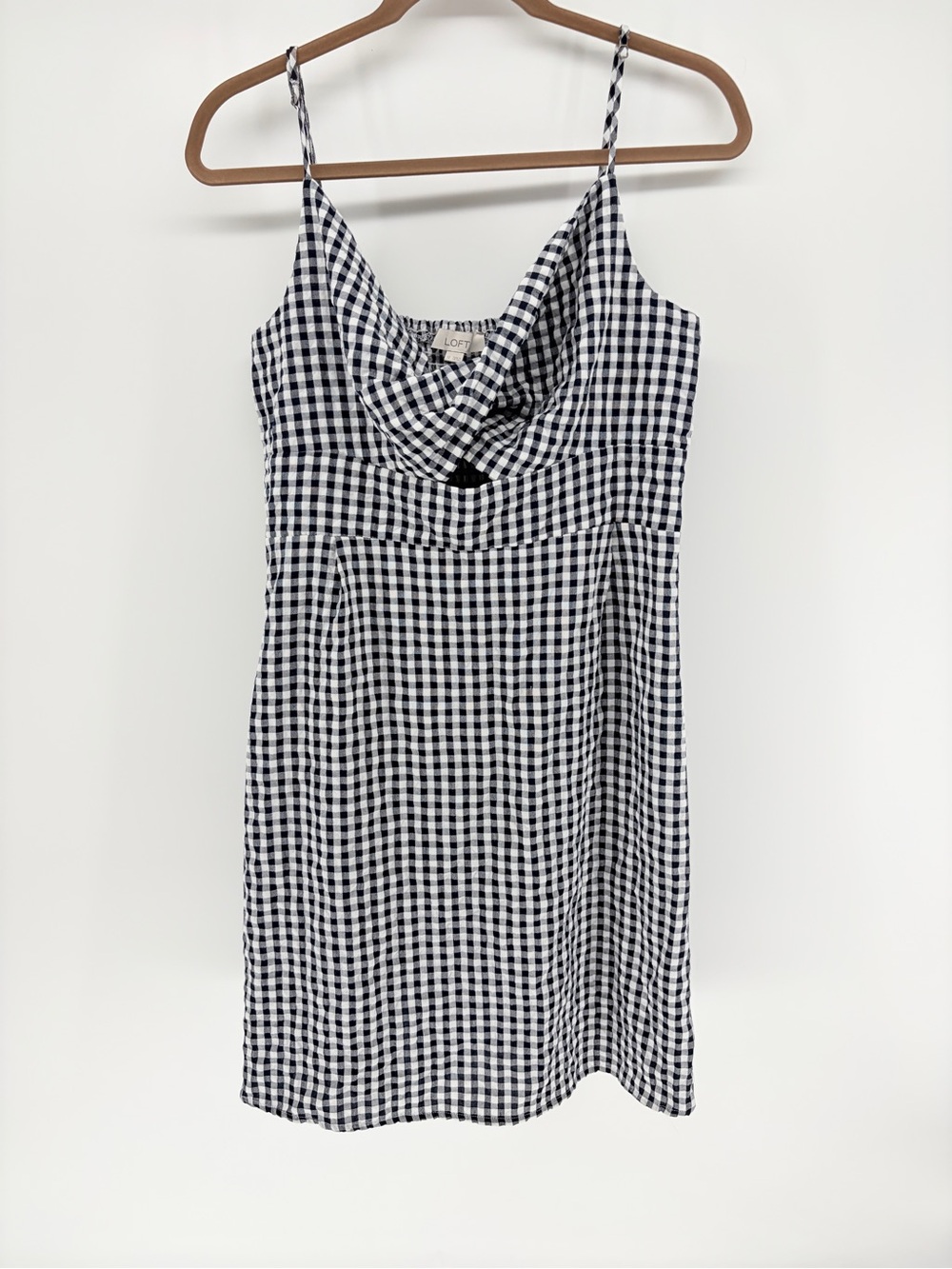 Loft Gingham Twist Cutout Cami Mini Dress Black and White Sz 12 Picnic